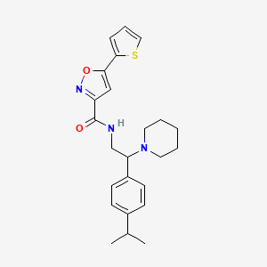 molecular formula C24H29N3O2S B11314568 N-[2-(Piperidin-1-YL)-2-[4-(propan-2-YL)phenyl]ethyl]-5-(thiophen-2-YL)-1,2-oxazole-3-carboxamide 