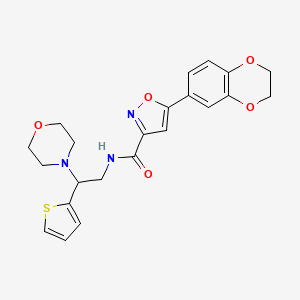 molecular formula C22H23N3O5S B11315091 5-(2,3-dihydro-1,4-benzodioxin-6-yl)-N-[2-(morpholin-4-yl)-2-(thiophen-2-yl)ethyl]-1,2-oxazole-3-carboxamide 