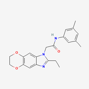 molecular formula C21H23N3O3 B11315112 N-(3,5-dimethylphenyl)-2-(2-ethyl-6,7-dihydro-1H-[1,4]dioxino[2,3-f]benzimidazol-1-yl)acetamide 