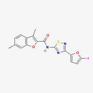 molecular formula C17H12IN3O3S B11315244 N-[3-(5-iodofuran-2-yl)-1,2,4-thiadiazol-5-yl]-3,6-dimethyl-1-benzofuran-2-carboxamide 