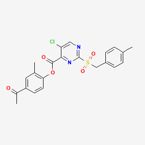 molecular formula C22H19ClN2O5S B11315314 4-Acetyl-2-methylphenyl 5-chloro-2-[(4-methylbenzyl)sulfonyl]pyrimidine-4-carboxylate 