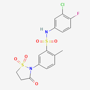 N-(3-chloro-4-fluorophenyl)-5-(1,1-dioxido-3-oxoisothiazolidin-2-yl)-2-methylbenzenesulfonamide