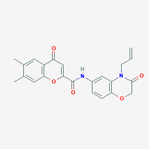 molecular formula C23H20N2O5 B11315526 6,7-dimethyl-4-oxo-N-[3-oxo-4-(prop-2-en-1-yl)-3,4-dihydro-2H-1,4-benzoxazin-6-yl]-4H-chromene-2-carboxamide 