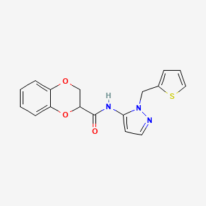 molecular formula C17H15N3O3S B11315586 N-[1-(thiophen-2-ylmethyl)-1H-pyrazol-5-yl]-2,3-dihydro-1,4-benzodioxine-2-carboxamide 