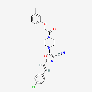 2-[(E)-2-(4-chlorophenyl)ethenyl]-5-{4-[(3-methylphenoxy)acetyl]piperazin-1-yl}-1,3-oxazole-4-carbonitrile