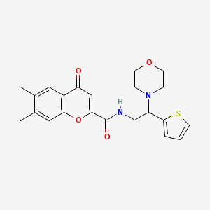 molecular formula C22H24N2O4S B11315756 6,7-dimethyl-N-[2-(morpholin-4-yl)-2-(thiophen-2-yl)ethyl]-4-oxo-4H-chromene-2-carboxamide 