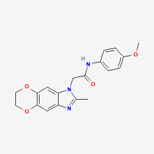 molecular formula C19H19N3O4 B11315757 N-(4-methoxyphenyl)-2-(2-methyl-6,7-dihydro-1H-[1,4]dioxino[2,3-f]benzimidazol-1-yl)acetamide 