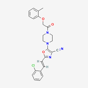 2-[(E)-2-(2-chlorophenyl)ethenyl]-5-{4-[(2-methylphenoxy)acetyl]piperazin-1-yl}-1,3-oxazole-4-carbonitrile