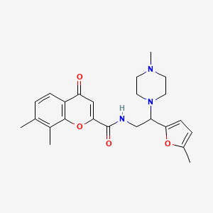 molecular formula C24H29N3O4 B11315935 7,8-dimethyl-N-[2-(5-methylfuran-2-yl)-2-(4-methylpiperazin-1-yl)ethyl]-4-oxo-4H-chromene-2-carboxamide 