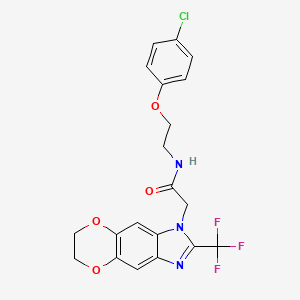 molecular formula C20H17ClF3N3O4 B11315997 N-[2-(4-chlorophenoxy)ethyl]-2-[2-(trifluoromethyl)-6,7-dihydro-1H-[1,4]dioxino[2,3-f]benzimidazol-1-yl]acetamide 