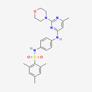 molecular formula C24H29N5O3S B11316132 2,4,6-trimethyl-N-(4-((6-methyl-2-morpholinopyrimidin-4-yl)amino)phenyl)benzenesulfonamide 