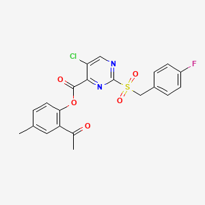 molecular formula C21H16ClFN2O5S B11316139 2-Acetyl-4-methylphenyl 5-chloro-2-[(4-fluorobenzyl)sulfonyl]pyrimidine-4-carboxylate 