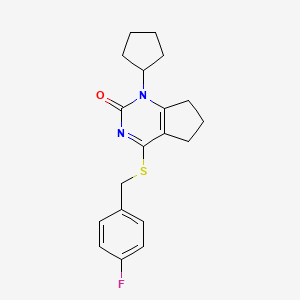 molecular formula C19H21FN2OS B11316352 1-cyclopentyl-4-[(4-fluorobenzyl)sulfanyl]-1,5,6,7-tetrahydro-2H-cyclopenta[d]pyrimidin-2-one 