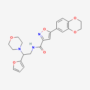 molecular formula C22H23N3O6 B11316444 5-(2,3-dihydro-1,4-benzodioxin-6-yl)-N-[2-(furan-2-yl)-2-(morpholin-4-yl)ethyl]-1,2-oxazole-3-carboxamide 