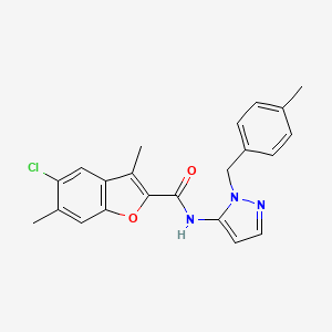 molecular formula C22H20ClN3O2 B11316462 5-chloro-3,6-dimethyl-N-[1-(4-methylbenzyl)-1H-pyrazol-5-yl]-1-benzofuran-2-carboxamide 