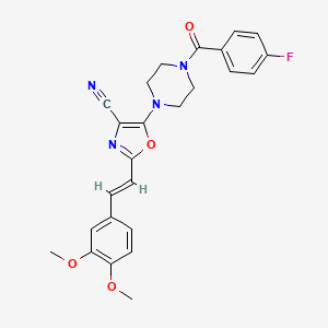 molecular formula C25H23FN4O4 B11316494 2-[(E)-2-(3,4-dimethoxyphenyl)ethenyl]-5-{4-[(4-fluorophenyl)carbonyl]piperazin-1-yl}-1,3-oxazole-4-carbonitrile 