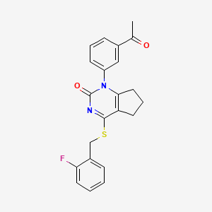 molecular formula C22H19FN2O2S B11316511 1-(3-acetylphenyl)-4-[(2-fluorobenzyl)sulfanyl]-1,5,6,7-tetrahydro-2H-cyclopenta[d]pyrimidin-2-one 