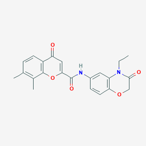 molecular formula C22H20N2O5 B11316530 N-(4-ethyl-3-oxo-3,4-dihydro-2H-1,4-benzoxazin-6-yl)-7,8-dimethyl-4-oxo-4H-chromene-2-carboxamide 