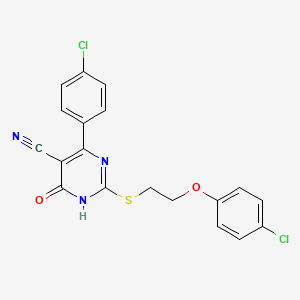 molecular formula C19H13Cl2N3O2S B11316608 2-{[2-(4-Chlorophenoxy)ethyl]sulfanyl}-4-(4-chlorophenyl)-6-oxo-1,6-dihydropyrimidine-5-carbonitrile 