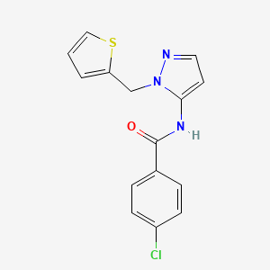 molecular formula C15H12ClN3OS B11316693 4-chloro-N-[1-(thiophen-2-ylmethyl)-1H-pyrazol-5-yl]benzamide 