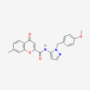 molecular formula C22H19N3O4 B11316701 N-[1-(4-methoxybenzyl)-1H-pyrazol-5-yl]-7-methyl-4-oxo-4H-chromene-2-carboxamide 