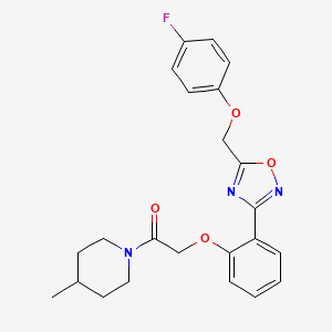 molecular formula C23H24FN3O4 B11316754 2-(2-{5-[(4-Fluorophenoxy)methyl]-1,2,4-oxadiazol-3-yl}phenoxy)-1-(4-methylpiperidin-1-yl)ethanone 