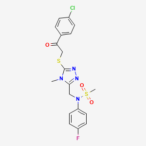 molecular formula C19H18ClFN4O3S2 B11316758 N-[(5-{[2-(4-chlorophenyl)-2-oxoethyl]sulfanyl}-4-methyl-4H-1,2,4-triazol-3-yl)methyl]-N-(4-fluorophenyl)methanesulfonamide 