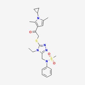 molecular formula C23H29N5O3S2 B11316992 N-[(5-{[2-(1-cyclopropyl-2,5-dimethyl-1H-pyrrol-3-yl)-2-oxoethyl]sulfanyl}-4-ethyl-4H-1,2,4-triazol-3-yl)methyl]-N-phenylmethanesulfonamide 