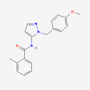 molecular formula C19H19N3O2 B11317066 N-[1-(4-methoxybenzyl)-1H-pyrazol-5-yl]-2-methylbenzamide 