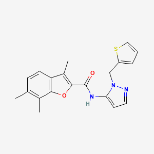 3,6,7-trimethyl-N-[1-(thiophen-2-ylmethyl)-1H-pyrazol-5-yl]-1-benzofuran-2-carboxamide