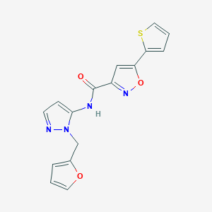 molecular formula C16H12N4O3S B11317136 N-[1-(furan-2-ylmethyl)-1H-pyrazol-5-yl]-5-(thiophen-2-yl)-1,2-oxazole-3-carboxamide 