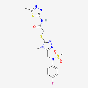 molecular formula C16H18FN7O3S3 B11317157 2-[(5-{[(4-fluorophenyl)(methylsulfonyl)amino]methyl}-4-methyl-4H-1,2,4-triazol-3-yl)sulfanyl]-N-(5-methyl-1,3,4-thiadiazol-2-yl)acetamide 