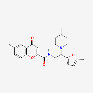 molecular formula C24H28N2O4 B11317165 6-methyl-N-[2-(5-methylfuran-2-yl)-2-(4-methylpiperidin-1-yl)ethyl]-4-oxo-4H-chromene-2-carboxamide 