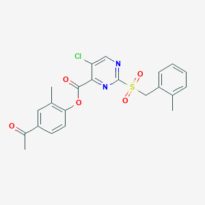 4-Acetyl-2-methylphenyl 5-chloro-2-[(2-methylbenzyl)sulfonyl]pyrimidine-4-carboxylate