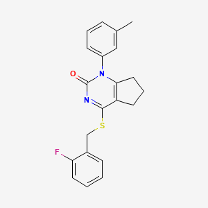 molecular formula C21H19FN2OS B11317233 4-[(2-fluorobenzyl)sulfanyl]-1-(3-methylphenyl)-1,5,6,7-tetrahydro-2H-cyclopenta[d]pyrimidin-2-one 