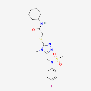 molecular formula C19H26FN5O3S2 B11317392 N-cyclohexyl-2-[(5-{[(4-fluorophenyl)(methylsulfonyl)amino]methyl}-4-methyl-4H-1,2,4-triazol-3-yl)sulfanyl]acetamide 