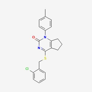 molecular formula C21H19ClN2OS B11317415 4-[(2-chlorobenzyl)sulfanyl]-1-(4-methylphenyl)-1,5,6,7-tetrahydro-2H-cyclopenta[d]pyrimidin-2-one 