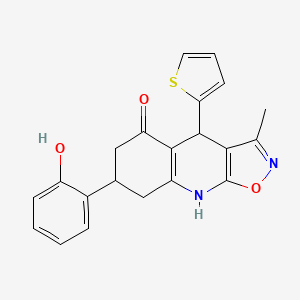 molecular formula C21H18N2O3S B11317555 7-(2-Hydroxyphenyl)-3-methyl-4-(thiophen-2-yl)-4,6,7,8-tetrahydro[1,2]oxazolo[5,4-b]quinolin-5-ol 