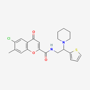 molecular formula C22H23ClN2O3S B11317747 6-chloro-7-methyl-4-oxo-N-[2-(piperidin-1-yl)-2-(thiophen-2-yl)ethyl]-4H-chromene-2-carboxamide 