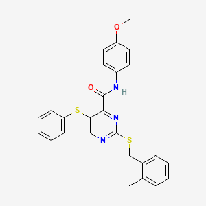 molecular formula C26H23N3O2S2 B11318003 N-(4-methoxyphenyl)-2-[(2-methylbenzyl)sulfanyl]-5-(phenylsulfanyl)pyrimidine-4-carboxamide 