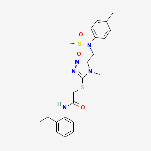 molecular formula C23H29N5O3S2 B11318029 2-[(4-methyl-5-{[(4-methylphenyl)(methylsulfonyl)amino]methyl}-4H-1,2,4-triazol-3-yl)sulfanyl]-N-[2-(propan-2-yl)phenyl]acetamide 