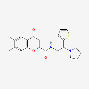 6,7-dimethyl-4-oxo-N-[2-(pyrrolidin-1-yl)-2-(thiophen-2-yl)ethyl]-4H-chromene-2-carboxamide