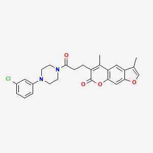 molecular formula C26H25ClN2O4 B11318119 6-{3-[4-(3-chlorophenyl)piperazin-1-yl]-3-oxopropyl}-3,5-dimethyl-7H-furo[3,2-g]chromen-7-one 