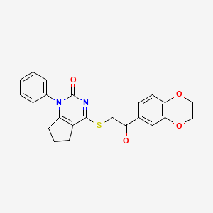 4-{[2-(2,3-dihydro-1,4-benzodioxin-6-yl)-2-oxoethyl]sulfanyl}-1-phenyl-1,5,6,7-tetrahydro-2H-cyclopenta[d]pyrimidin-2-one