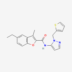 molecular formula C20H19N3O2S B11318228 5-ethyl-3-methyl-N-[1-(thiophen-2-ylmethyl)-1H-pyrazol-5-yl]-1-benzofuran-2-carboxamide 