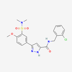 molecular formula C20H21ClN4O4S B11318316 N-(2-chlorobenzyl)-5-[3-(dimethylsulfamoyl)-4-methoxyphenyl]-1H-pyrazole-3-carboxamide CAS No. 1238352-02-7