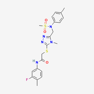 molecular formula C21H24FN5O3S2 B11318695 N-(3-fluoro-4-methylphenyl)-2-[(4-methyl-5-{[(4-methylphenyl)(methylsulfonyl)amino]methyl}-4H-1,2,4-triazol-3-yl)sulfanyl]acetamide 