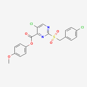 molecular formula C19H14Cl2N2O5S B11318711 4-Methoxyphenyl 5-chloro-2-[(4-chlorobenzyl)sulfonyl]pyrimidine-4-carboxylate 