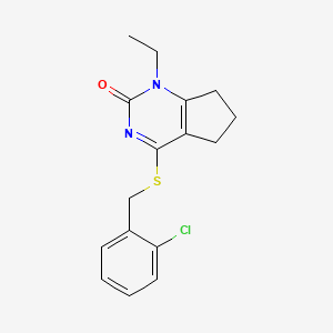 molecular formula C16H17ClN2OS B11318995 4-[(2-chlorobenzyl)sulfanyl]-1-ethyl-1,5,6,7-tetrahydro-2H-cyclopenta[d]pyrimidin-2-one 