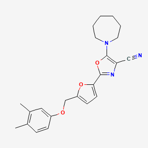 molecular formula C23H25N3O3 B11319132 5-(Azepan-1-yl)-2-{5-[(3,4-dimethylphenoxy)methyl]furan-2-yl}-1,3-oxazole-4-carbonitrile 